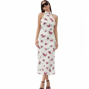 AFRM Marlo Floral Lace Midi Dress Sz XS Halter Neck Romance Rose NWT